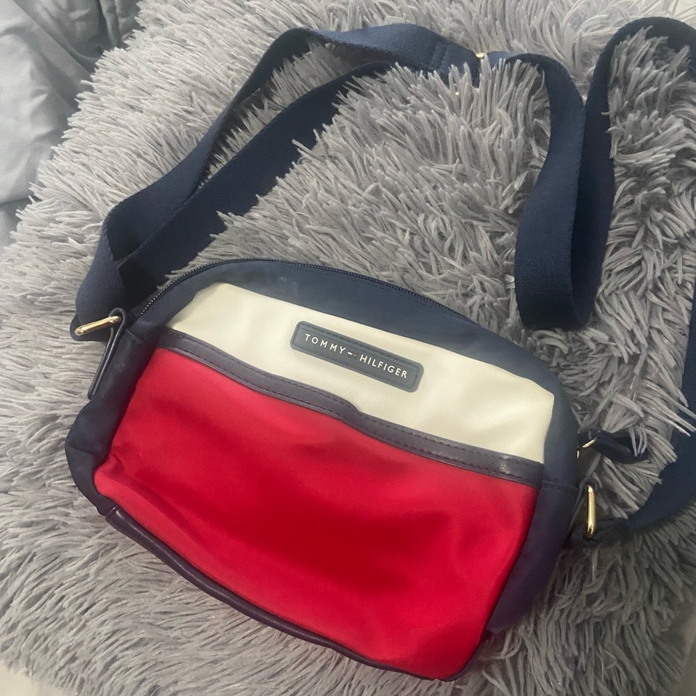White,red and blue bag with